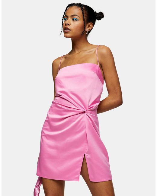 TOPSHOP Satin Mini Dress With Knot 
