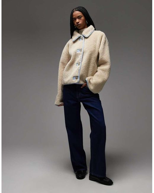 Collusion Brown Faux Shearling Jacket With Contrast Suedette Collar-neutral