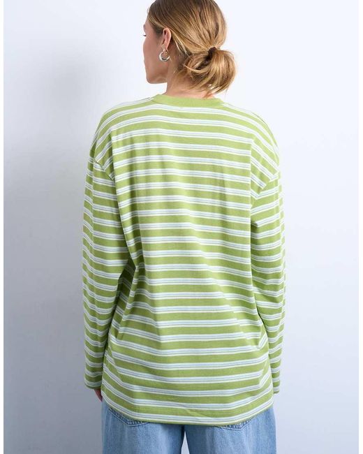 TOPSHOP Gestreept Ruimvallend Skater T-Shirt Met Lange Mouwen in het Green