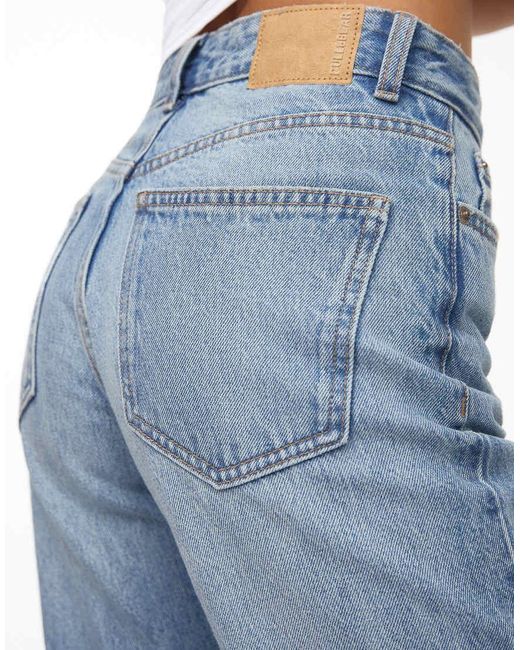 Pull&Bear Blue Mid Waist Straight Leg Jeans