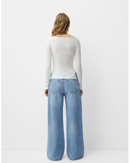 Bershka Blue Wide Leg Jeans