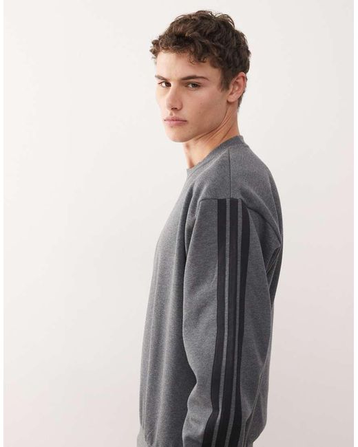 Adidas Originals Gray Adidas Sportswear Three Stripe Fleece Sweatshirt for men