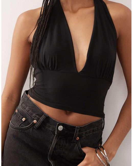 Reclaimed Vintage Natural Low Plunge Halterneck Top With Waist Tie