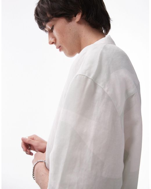 Topman White Short Sleeve Relaxed Linen Mix Geo Shirt for men