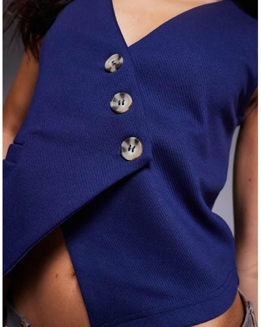 ASOS Blue Jersey Twill Asymmetric Waistcoat Top