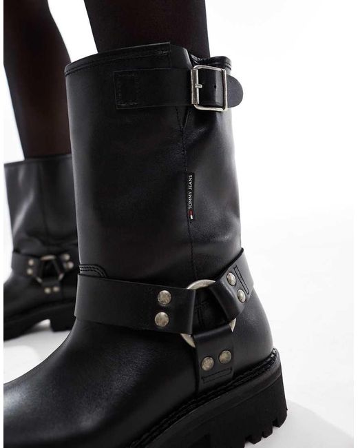 Tommy Hilfiger Black Urban Biker Boots