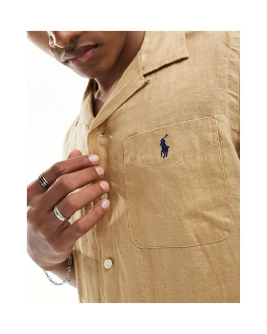Chemise d'ensemble classique coupe oversize en lin avec logo emblématique et manches courtes - fauve kaki Polo Ralph Lauren pour homme en coloris Blue