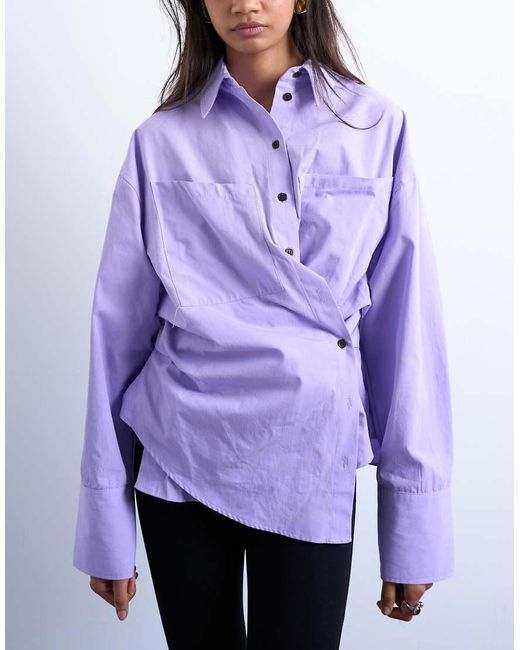 Camisa Morada De Manga Larga Con Cintura Entallada Y Tapeta Asimétrica De -Gris TOPSHOP de color Purple