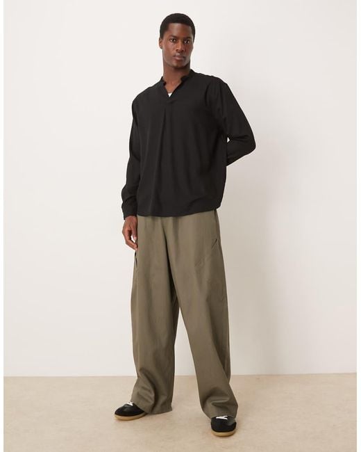 ASOS Black Relaxed Open Neck Shirt for men