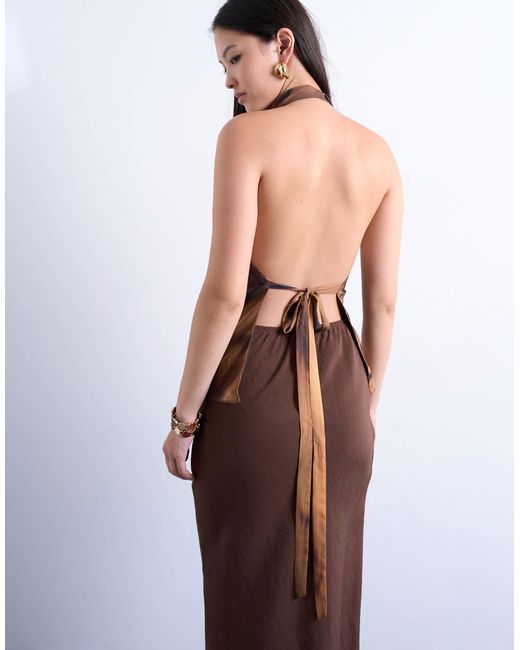 TOPSHOP Brown – neckholder-oberteil mit holzmaserung und wasserfallausschnitt