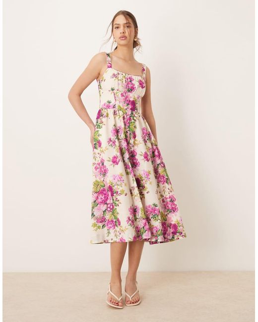 Hope & Ivy Pink A-line Strappy Corset Midi Dress