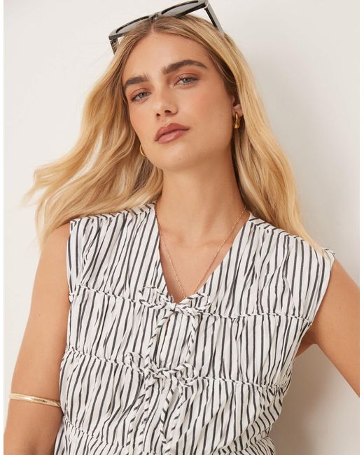 Y.A.S Natural Sleeveless Plunge Poplin Midi Dress