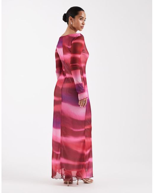 Vero Moda Red Long Sleeve Mesh Maxi Dress