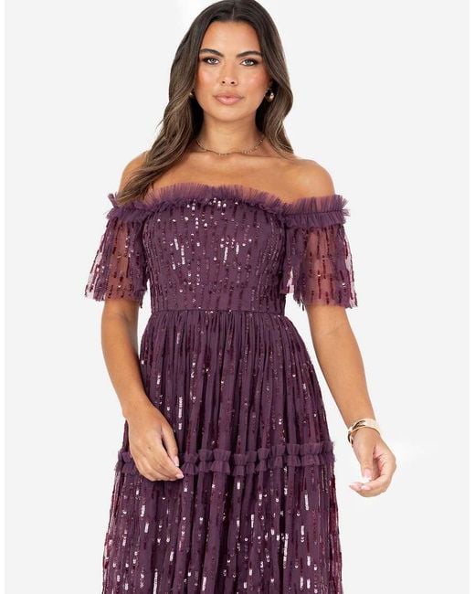 Maya Purple Sequin Bardot Maxi Dress