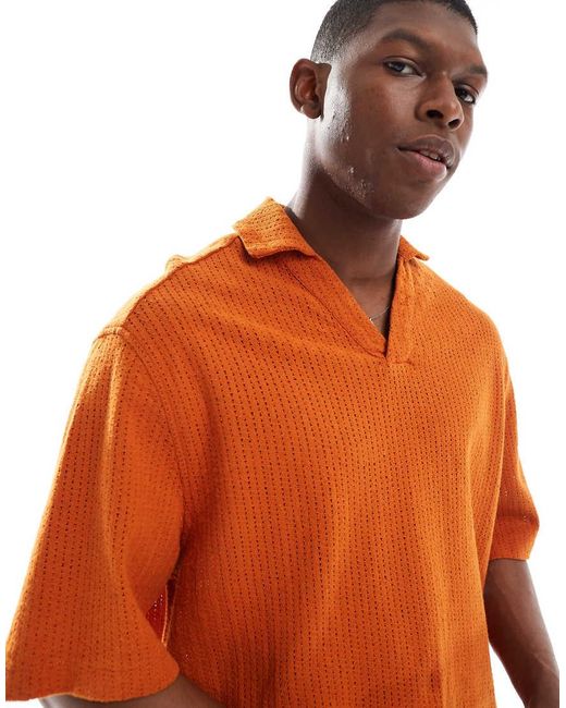 Camisa De Corte Cuadrado Extragrande Sin Aberturas De Croché De ASOS de hombre de color Orange