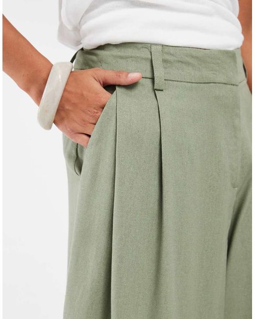 ASOS Green Petite Tailored High Waist Culotte With Linen