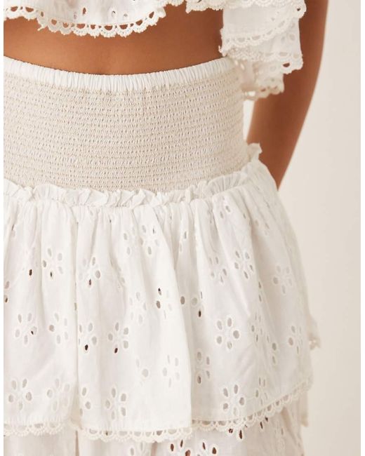 Iisla & Bird Natural Shirred Broderie Mini Tiered Beach Skirt Co-ord