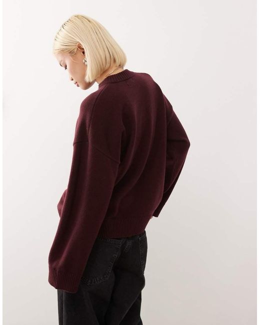 Monki Red Oversized Jumper With Drop Shoulder