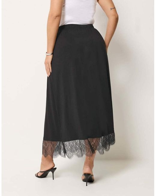 Yours Clothing Black Lace Trim Gathered Skirt