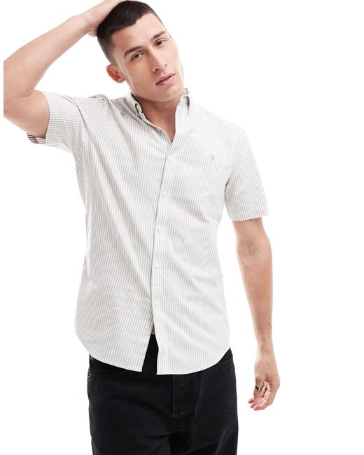 Farah White Brewer Stripe Short Sleeve Shirt for men