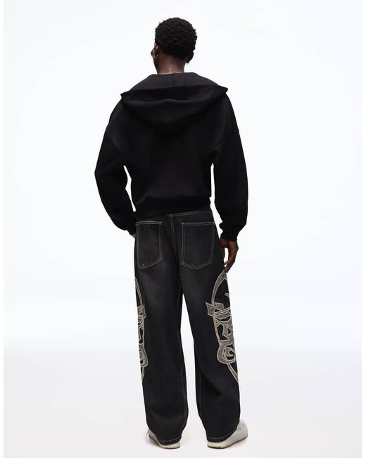 Bershka Black Jeans With Self-fabric Patch for men