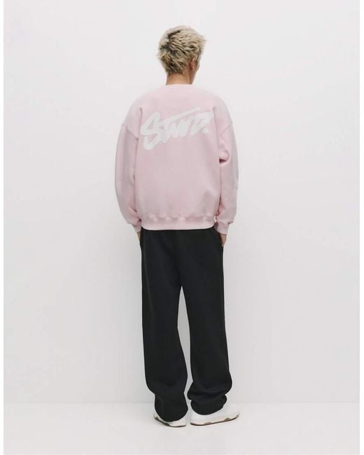 Pull&Bear Pink Round Neck Stwd Sweatshirt for men