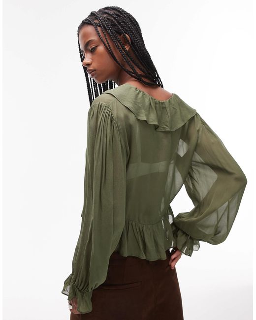 Mango Green Ruffle Tie Front Top