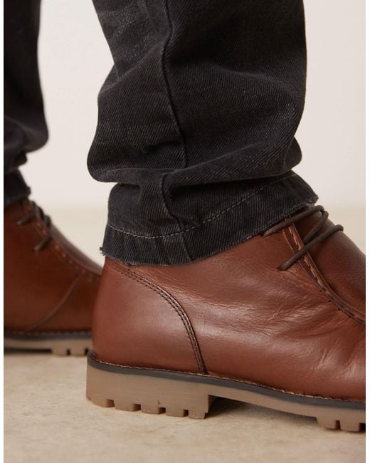ASOS – apron – stiefel aus hellem leder mit profilsohle in Brown für Herren