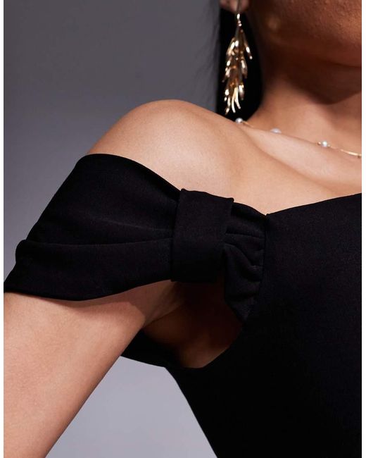 Vesper Blue Bengaline One Shoulder Knot Detail Maxi Bodycon Dress