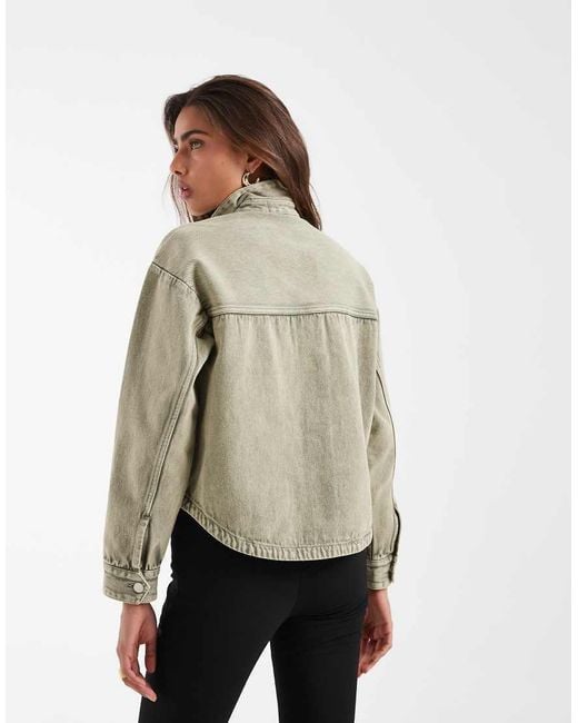 Jdy Natural Boxy Denim Jacket With Front Pockets