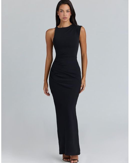 House Of Cb Blue Keoni Asymmetric Draped Maxi Dress