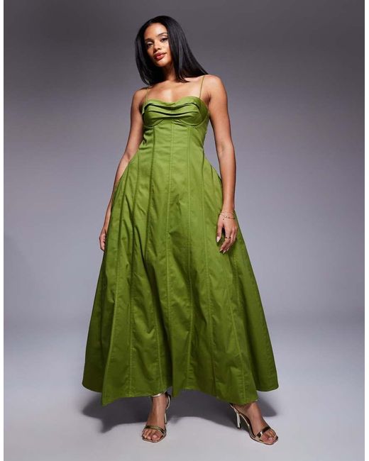ASOS Green Cotton Sateen Midi Dress