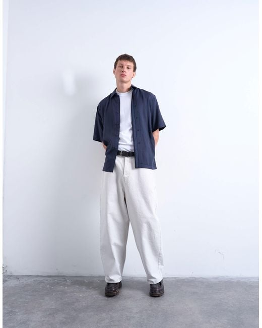 Topman Blue Relaxed Fit Short Sleeve Twill Shirt for men