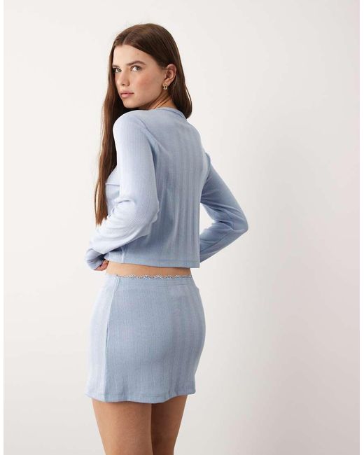 ASOS Blue Pointelle Nightwear Cardigan With Lace Trim
