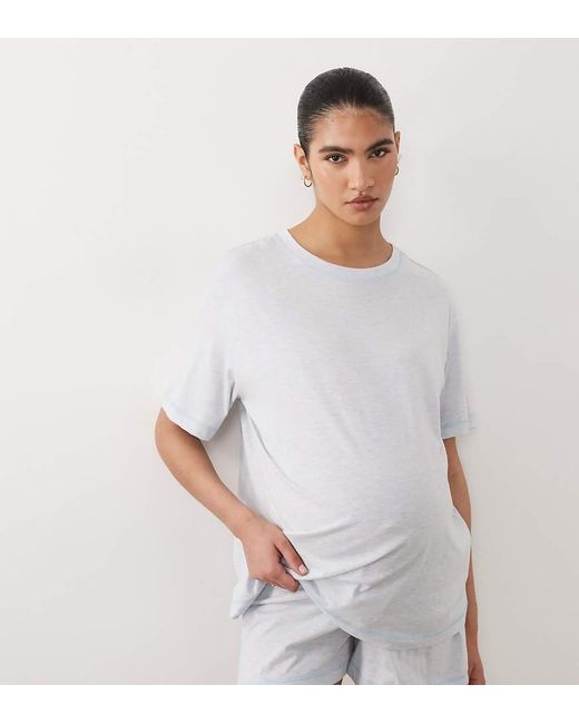 ASOS White Asos Design Maternity Essential Oversized Tee And Boxer Short Pyjama Set