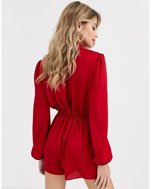 red satin playsuit