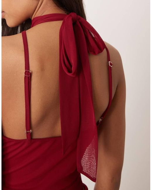 TFNC London Red Halter Neck Sheer Skirt Maxi Dress