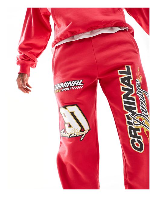 Criminal Damage Red Heavyweight jogger With Racing Graphics for men