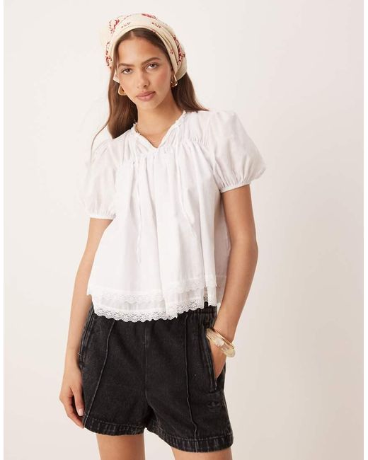 ASOS White Cotton Lace Trim Blouse