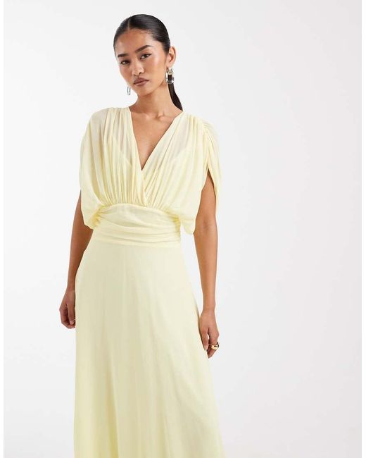 TFNC London Yellow Bridesmaid Pleated Chiffon Maxi Dress