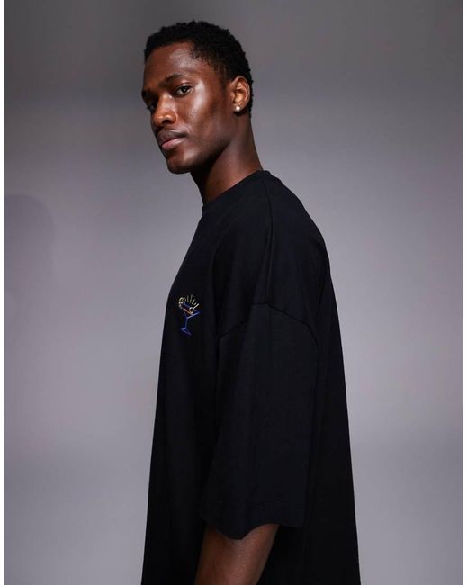 ASOS Black Oversized T-shirt With Chest Embroidery for men