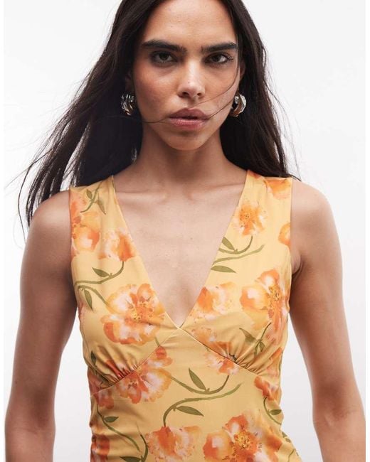 Reclaimed Vintage Gray Floral Print V Neck Tank Top