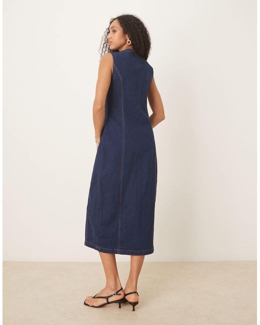 Abercrombie & Fitch Blue Denim Button Through Sleeveless Midi Dress