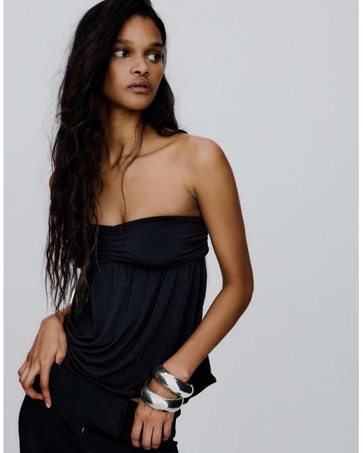 Bershka Black Bandeau Top With Knot Detail At The Back