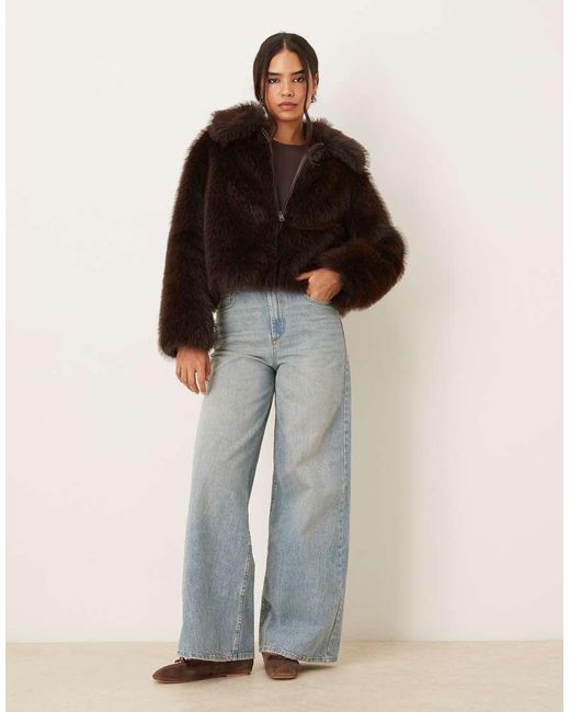 Mango Black Short Zip Through Faux Fur Jacket