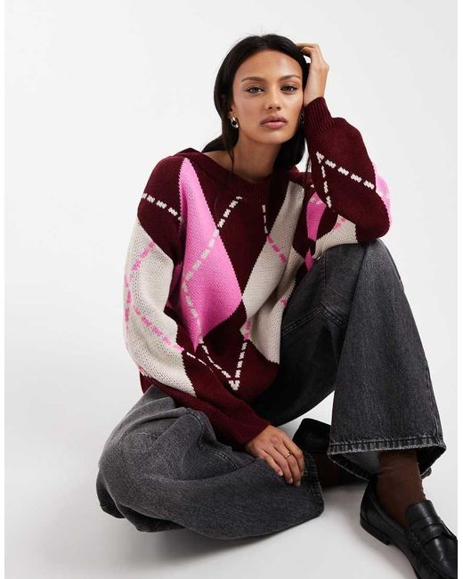 Jersey Rosa Extragrande Con Estampado De Rombos De Punto De Miss Selfridge de color Red