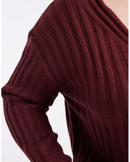 Brave Soul Red Plus Deep V-neck Ribbed Jumper