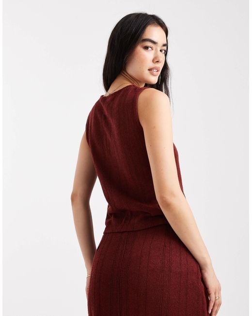 Vero Moda Red Self-stripe Knit Sleeveless Top