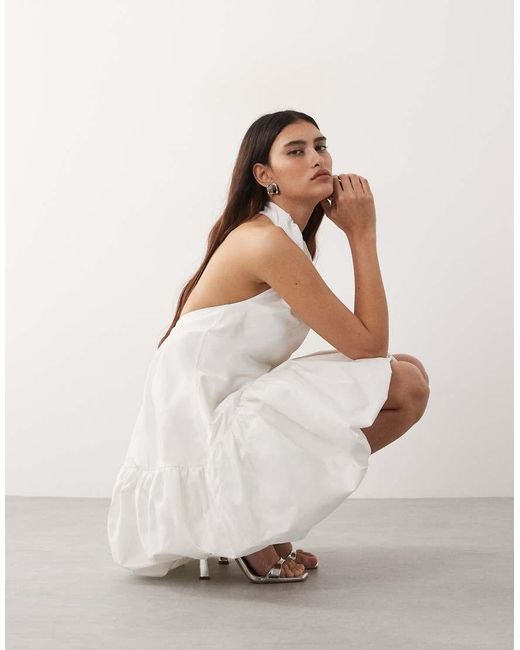 ARRANGE Natural Halter Bubble Hem Mini Dress