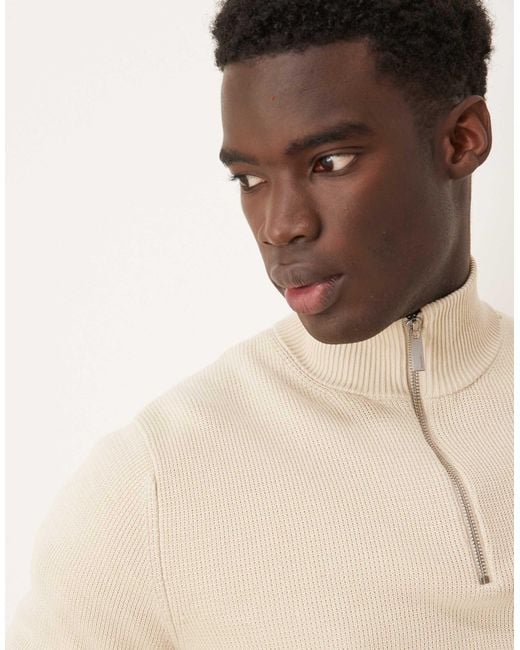 SELECTED Natural 100% Cotton Knitted Half Zip Jumper for men